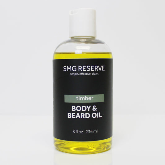 Timber body and beard oil for men’s skincare and grooming