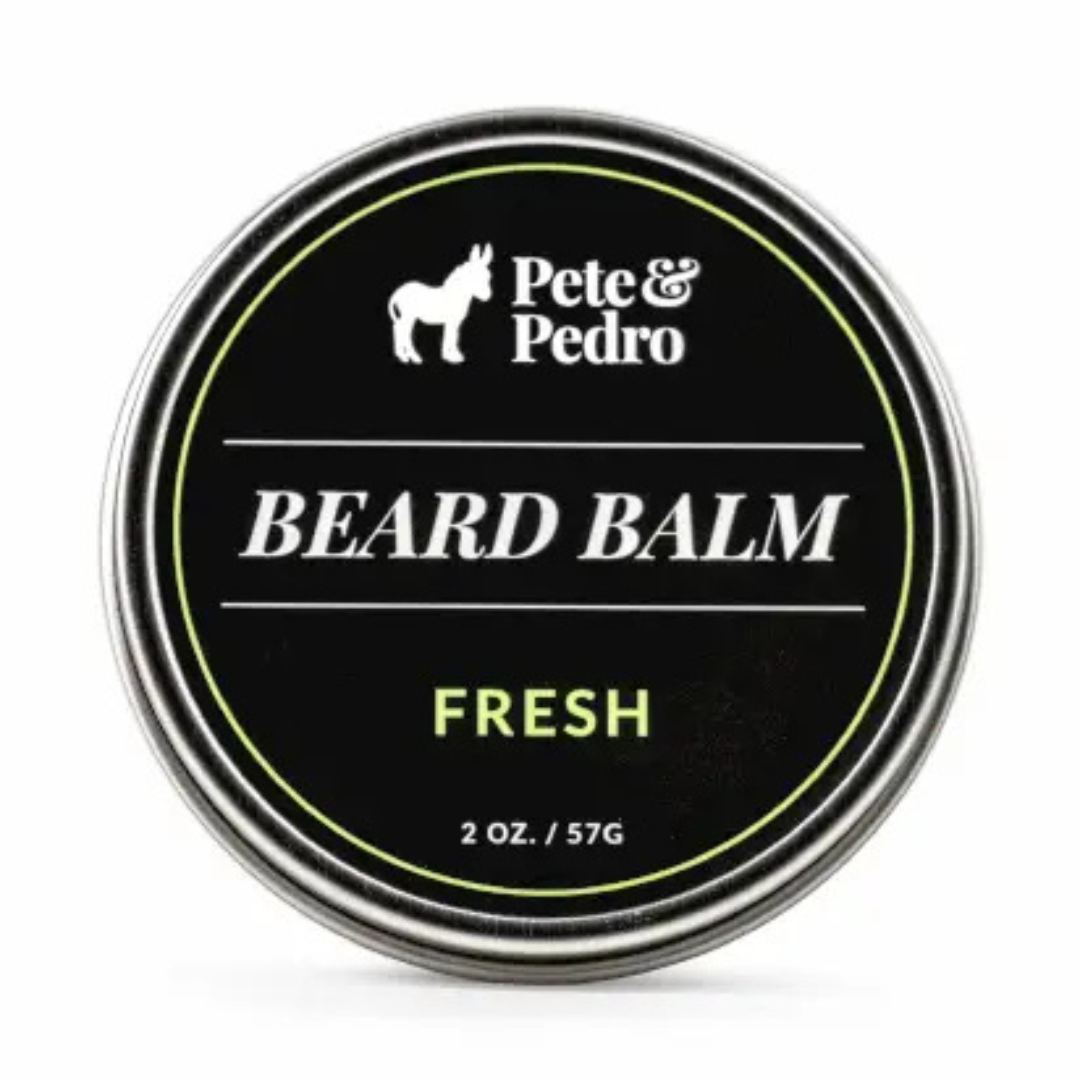 Pete & Pedro Fresh beard balm in 2 oz tin showing black lid label on white background